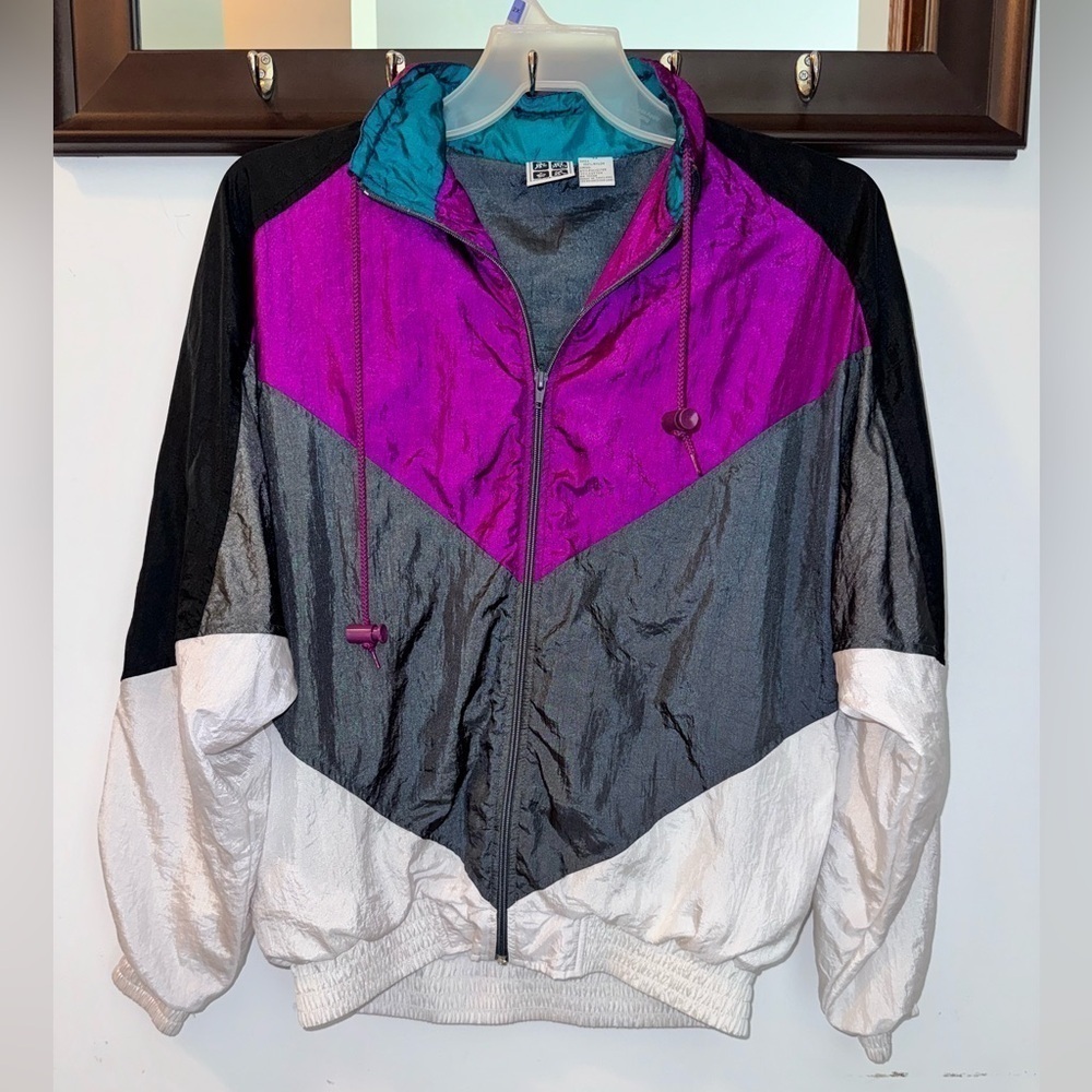 Vintage 90s Active Wear Color Block Wind Breaker Jacket Size Medium
